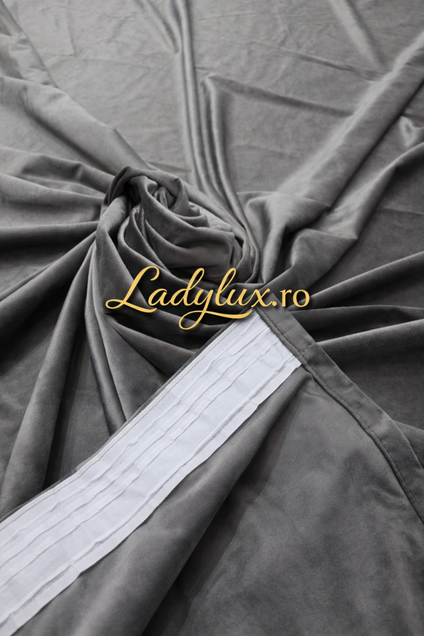Set Draperii Catifea Simpla  Gri Antracit  Cu Tiv si Rejansa 3M-2.5H [2]