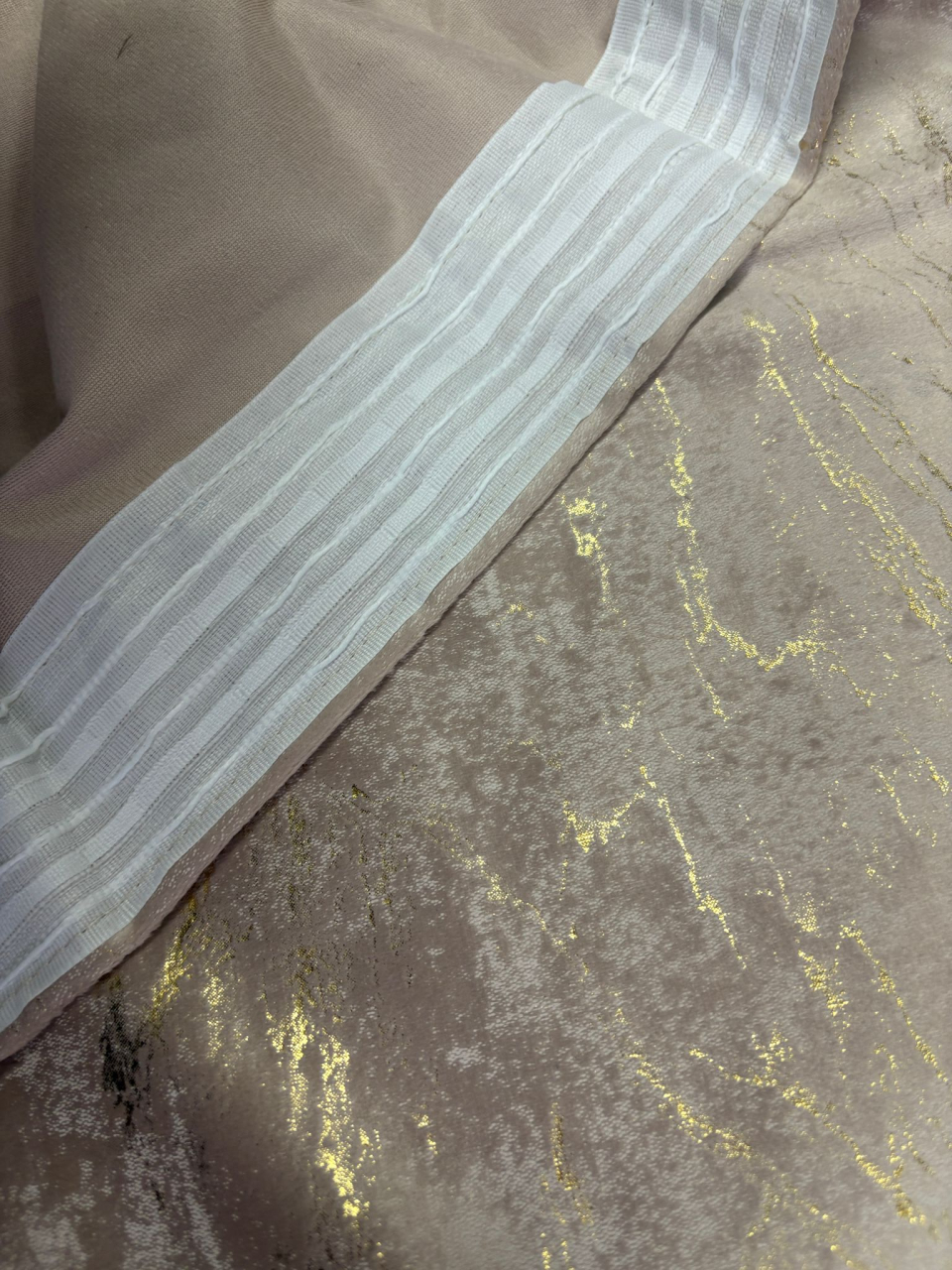 Set Draperii Catifea Crem cu Insertii Aurii  Cu Tiv și Rejansă 3M-2.7h [2]