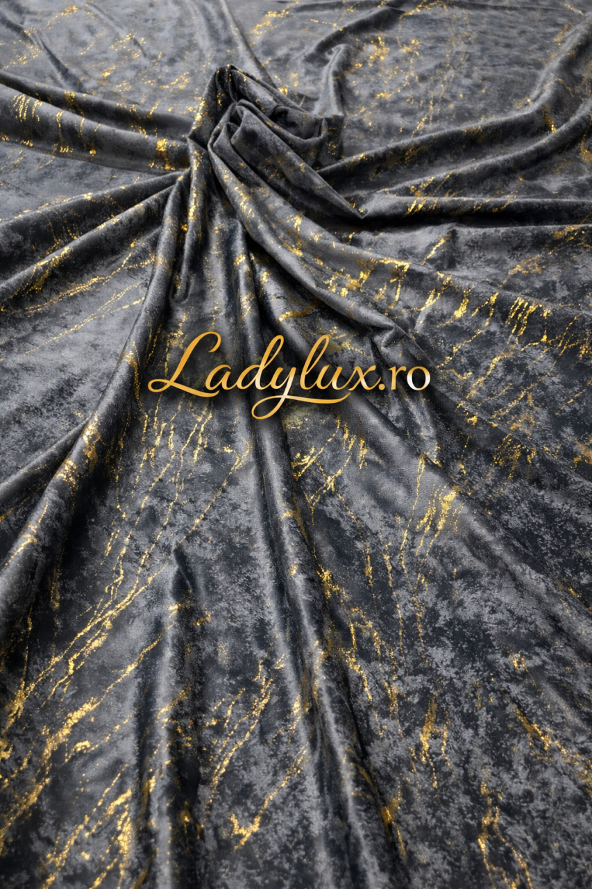Set Draperii Catifea Gri cu Insertii Aurii  Cu Tiv și Rejansă 3M-2.7h [2]