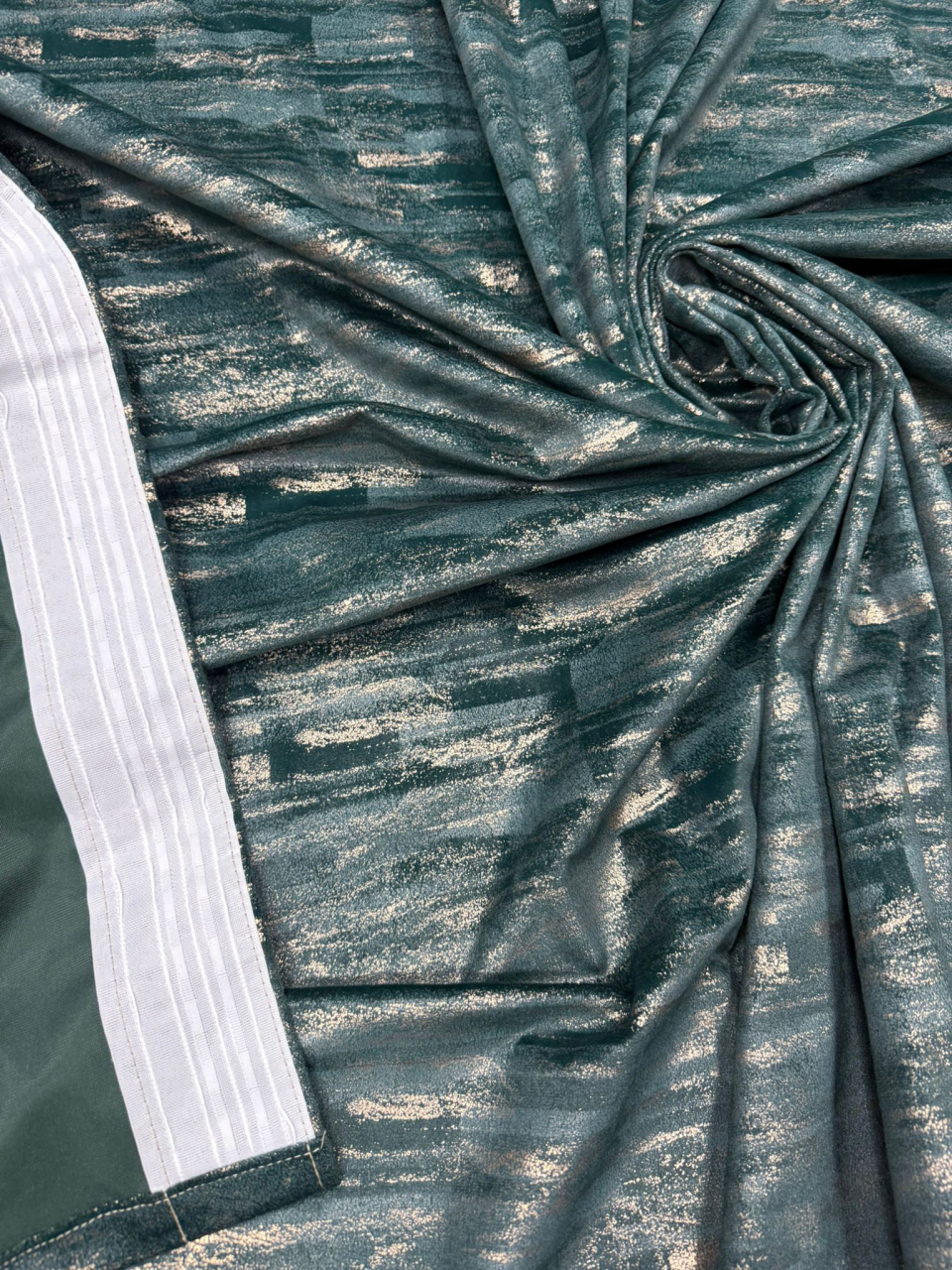 Set Draperii Catifea Verde cu Insertii Aurii  Cu Tiv și Rejansă 3M-2.7h [3]