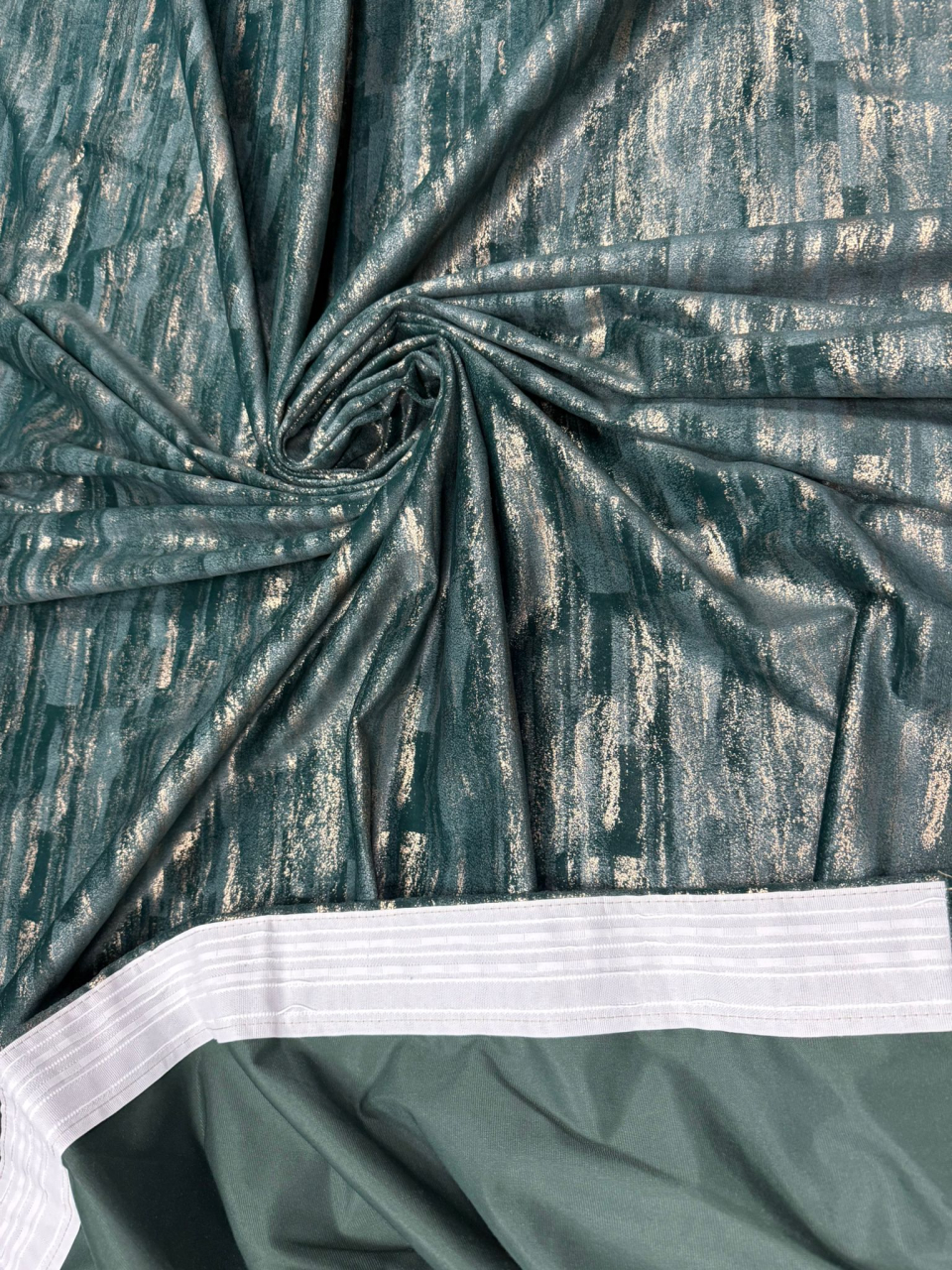 Set Draperii Catifea Verde cu Insertii Aurii  Cu Tiv și Rejansă 3M-2.7h [4]
