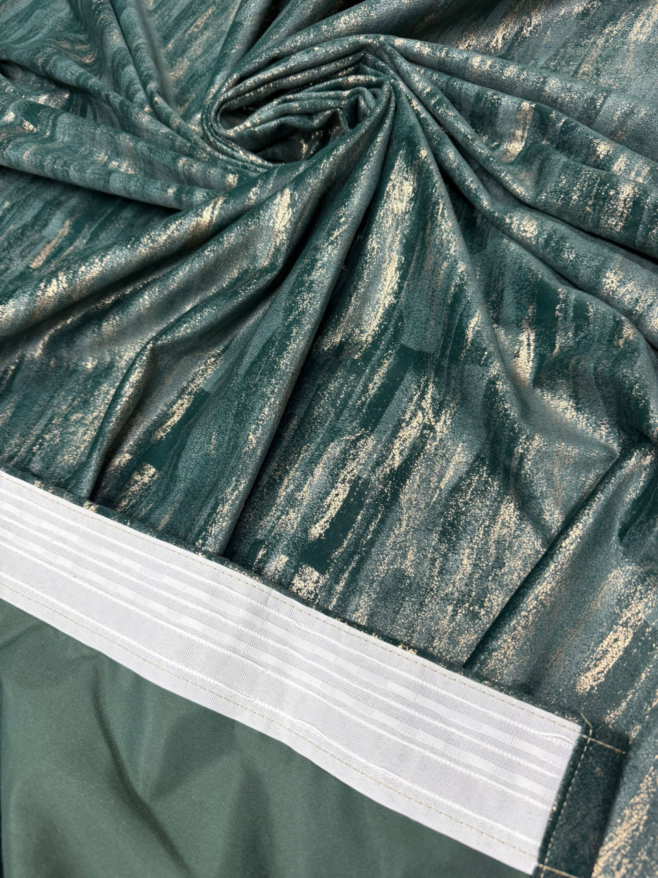 Set Draperii Catifea Verde cu Insertii Aurii  Cu Tiv și Rejansă 3M-2.7h [2]