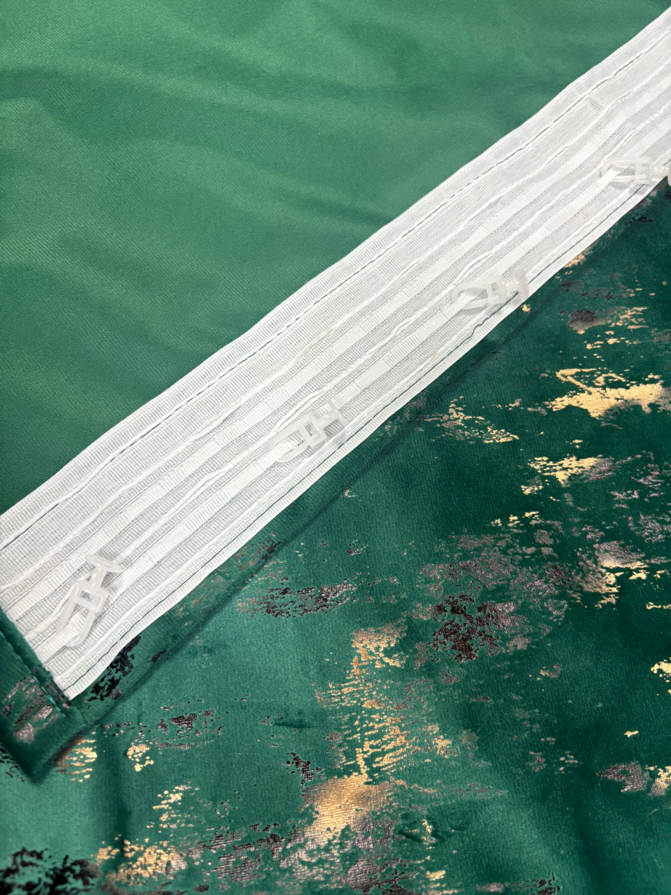 Set Draperii Catifea Verde cu Insertii Aurii  Cu Tiv și Rejansă 3M-2.7h [2]