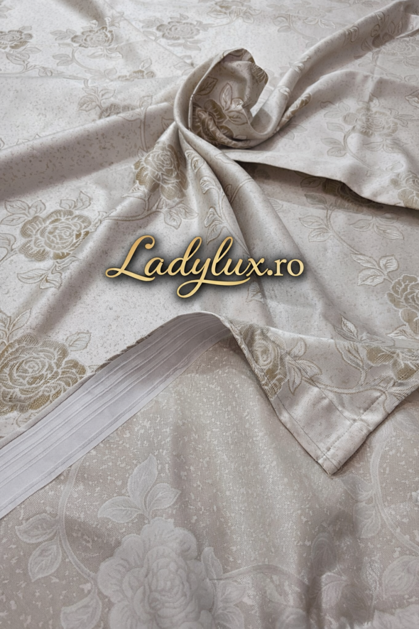 Set Draperii Bej RS Model Trandafir 3M x2.7h Cu Tiv si Rejansă [2]