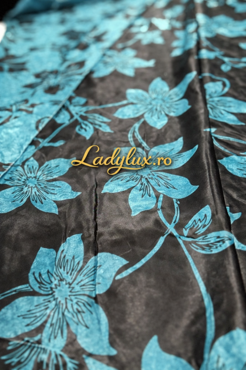 Set Draperii Turcoaz cu Flori Negre 3M x 2.7h - Cu Tiv si Rejansa [4]