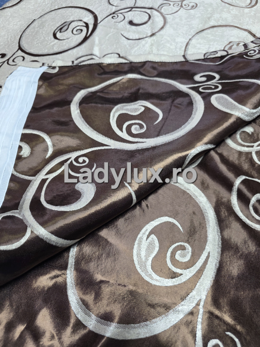 Set Draperii Gata Cusute cu Tiv si Rejansă, 3M –  Model Crema Maro Blackout [2]