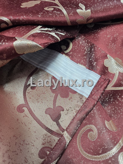 Set Draperii Gata Cusute cu Tiv si Rejansă, 3M –  Model Floral Bordo [3]