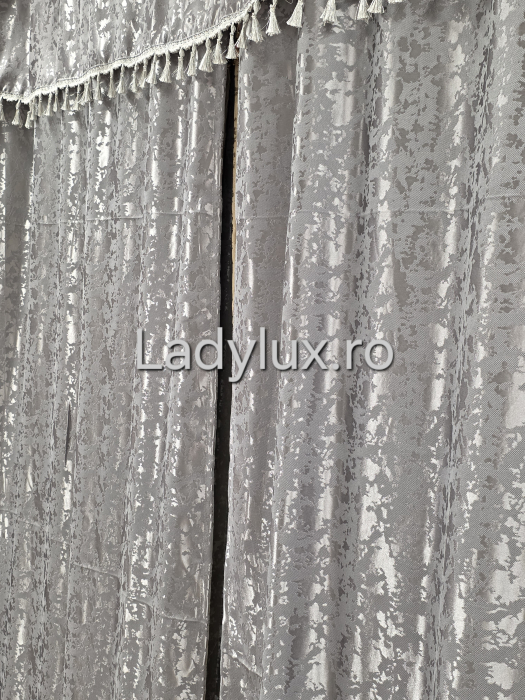 Set Draperii Jacquard cu Ciucuri Decorativi 3M x 2.8H– Eleganță și Strălucire pentru Orice Interior - Gri Antracit [2]