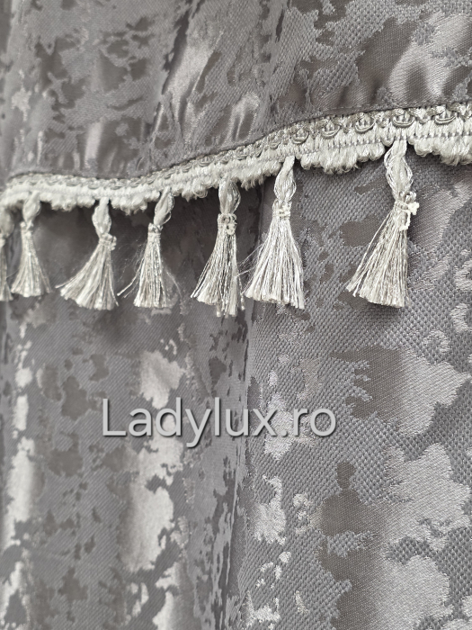 Set Draperii Jacquard cu Ciucuri Decorativi 3M x 2.8H– Eleganță și Strălucire pentru Orice Interior - Gri Antracit [4]