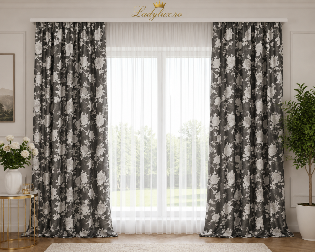 Set Draperii Model Trandafiri Gri Antracit 3M-2.5h [2]