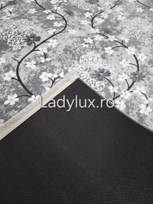 Traversa antiderapanta 1x5 M, model Floral Gri [3]