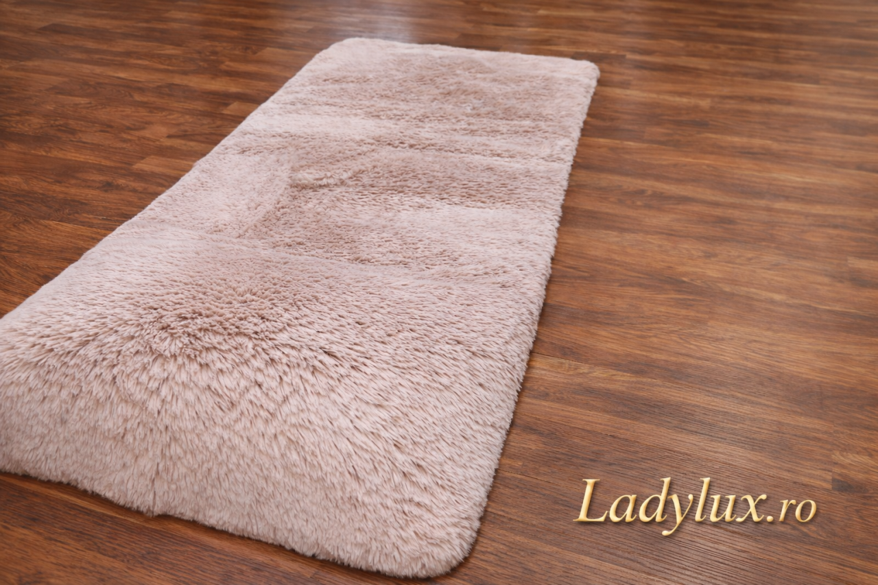 Traversă/Covor la Metru Liniar 60 cm Latime tip Blăniță Roz Pudra, imitație blană de iepuraș, antiderapantă, moale și pufoasă, pentru hol și dormitor [2]