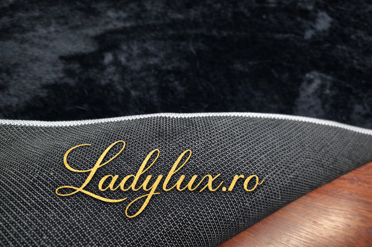 Traversă/Covor la Metru Liniar 80 cm Latime tip Blăniță Neagra, imitație blană de iepuraș, antiderapantă, moale și pufoasă, pentru hol și dormitor [2]