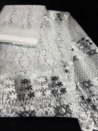 Perdea din tulle cu broderie neagră, gata făcută cu tiv și rejansă C1328 [3]