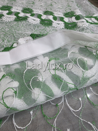 Perdea albă cu Broderie Verde  Model Cerc – rafinament și strălucire discretă C1733 [3]