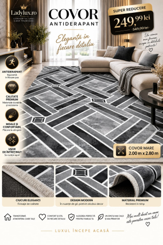 Covoare Mari - Covor 200x280 cm Lucrat pe Antiderapant Model Curea Gri OKY