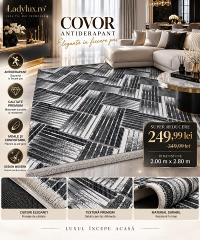 Covoare Mari - Covor 200x280 cm Lucrat pe Antiderapant - Model Parchet Gri OKY