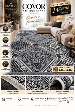 Covoare Mari - Covor 200x280 cm Lucrat pe Antiderapant - Model VRS Gri OKY