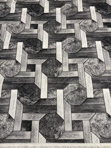 Covor 200 x 275 - Covor 2x2.70 m lucrat pe antiderapant eleganță în nuanțe de Gri- model Hexagon
