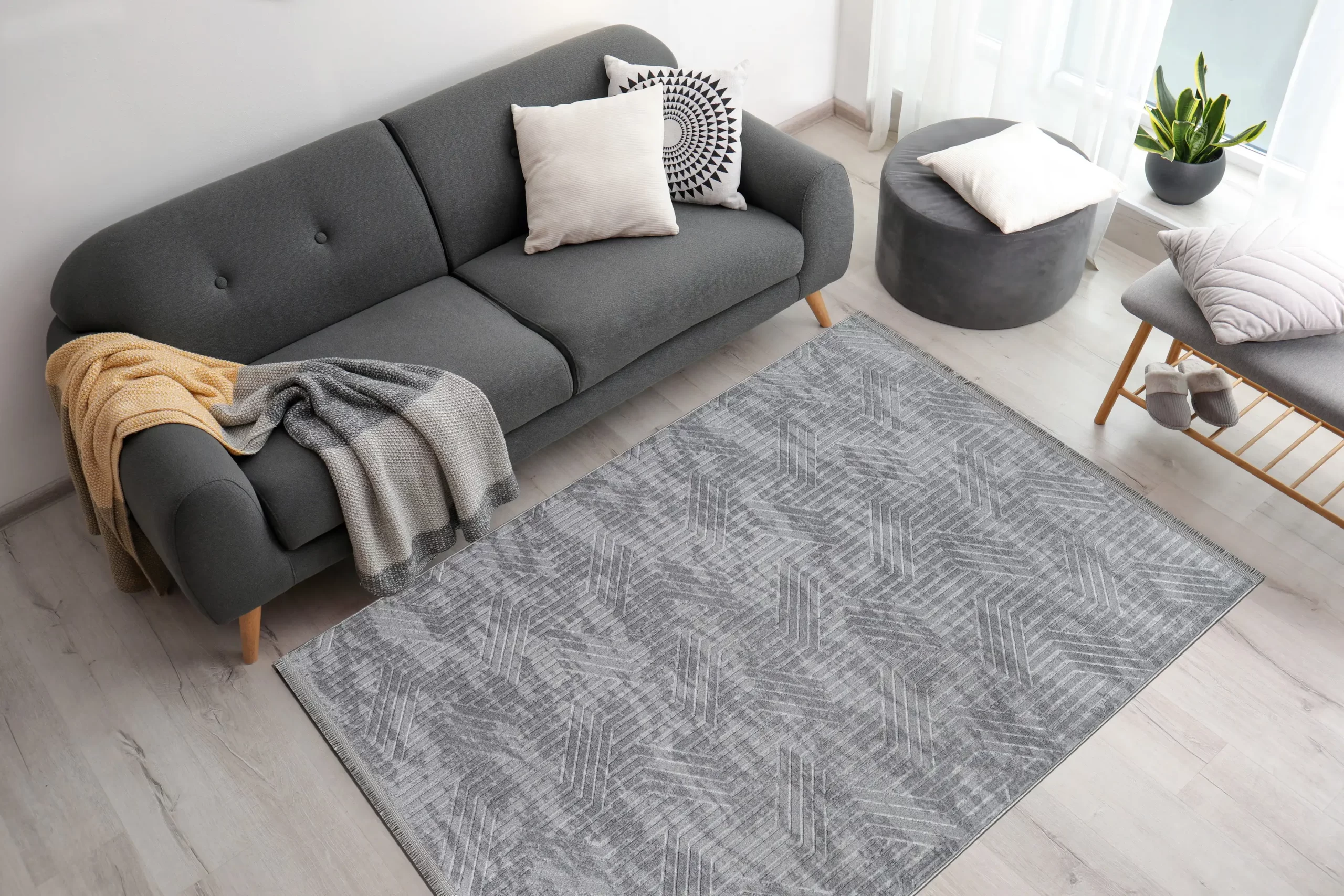 Covor 2x2.80 m lucrat pe antiderapant eleganț, gofrat în nuanțe de Gri  C1353 [2]