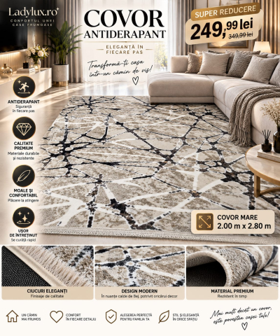 Covoare Mari - Covor 2x2.80 m lucrat pe antiderapant eleganță în nuanțe de Bej- model Sarpe