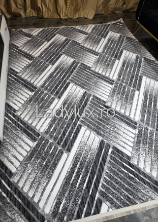 Covor 2x2.80 m lucrat pe antiderapant eleganță în nuanțe de gri - stil parchet [1]