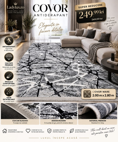 Covoare Mari - Covor 2x2.80 m lucrat pe antiderapant eleganță în nuanțe de Gri- model Sarpe