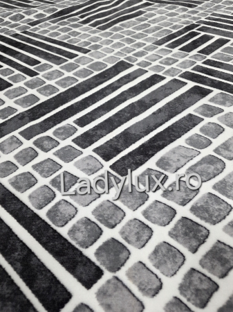 Covor 2x2.80 m lucrat pe antiderapant eleganță în nuanțe de gri - stil parchet 3 [1]