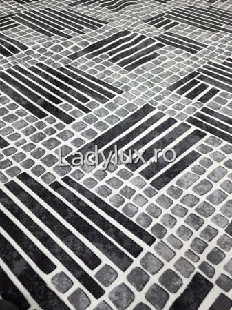 Covor 200 x 280 - Covor 2x2.80 m lucrat pe antiderapant eleganță în nuanțe de gri - stil parchet 3