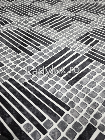 Covor 150 x 220 - Covor 1.5x2.20 m lucrat pe antiderapant eleganță în nuanțe de gri - stil parchet 3