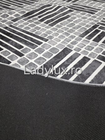 Covor 2x2.80 m lucrat pe antiderapant eleganță în nuanțe de gri - stil parchet 3 [2]