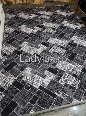 Covor 200 x 280 - Covor 2x2.80 m lucrat pe antiderapant eleganță în nuanțe de gri