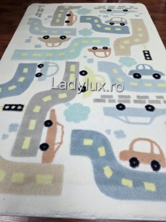 Covoare Animate - Covor Copii 100x150, Plusat, Cauciucat si Antiderapant- Masinute