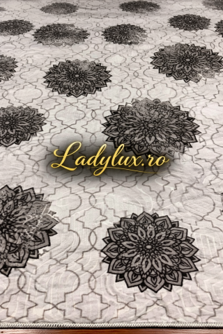 Covor 200 x 275 - Covor Lucrat pe Antiderapant Model SZG Lotus Gri 200x270 cm