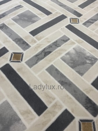 Covor Modern 200x270 cm în Nuanțe de Alb, gri si bej–  Antiderapant și Ușor de Întreținut