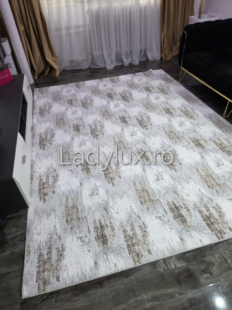 Covor Modern 200x270 cm în Nuanțe de Gri-Bej-Maro– Design Geometric, Antiderapant și Ușor de Întreținut [3]