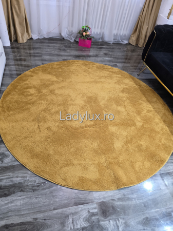 Home&Deco - Covor rotund 2x2 m plusat cu antiderapant- Gold