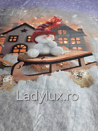 Covorase Craciun - Covoraș subțire antiderapant cu motive de Crăciun – 140x180 cm- Om de zapada cu sanie