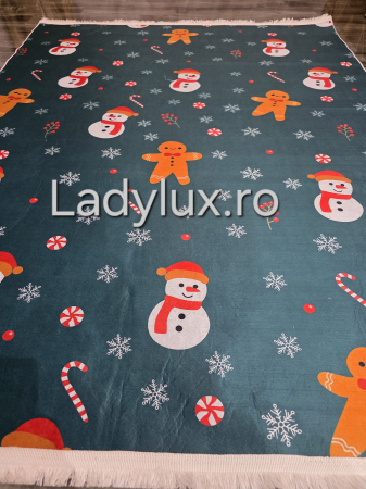 Covoraș subțire antiderapant cu motive de Crăciun – 140x180 cm- Omuleti de zapada [2]