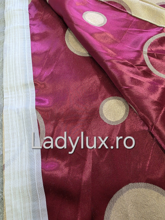 Draperii Gata Cusute cu Rejansă, 3M – 2 Bucăți, de 150cm cu 250 cm inaltime – Model Buline Crem-Bordo C1805 [2]
