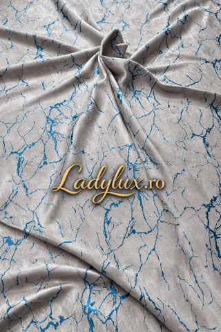 Draperii - Set Draperii Model Marmo Crem-Turcoaz Cu Tiv si Rejansa 3M-2.7h