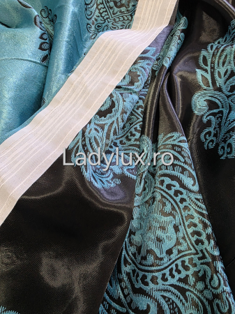 Draperii Gata Cusute cu Rejansă, 3M – 2 Bucăți, de 150cm cu 250 cm inaltime – Model Baroc Turcoaz Inchis C1804 [2]