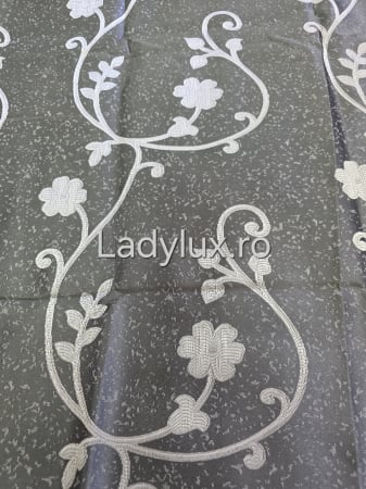 Draperii - Draperii Gata Cusute cu Rejansă, 3M – 2 Bucăți, de 150cm cu 250 cm inaltime – Model Flori Gri Antracit  C1803
