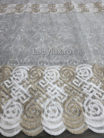Perdele 3M - Perdea Alba cu broderie Alb+Capucino Model S– gata cusuta cu tiv si rejansa - 3M x 2,5