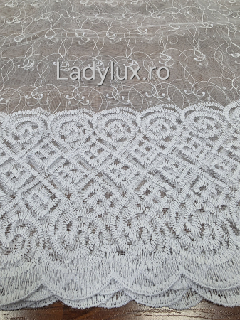 Perdele 3M - Perdea Alba cu broderie Alba Model SR  gata cusuta cu tiv si rejansa - 3M x 1.9 h