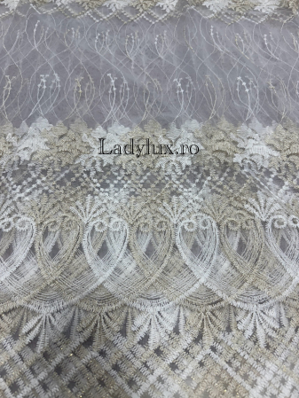 Perdea alba cu broderie Crem Model Paun – gata cusuta cu tiv si rejansa - 3M x 2.5h [1]