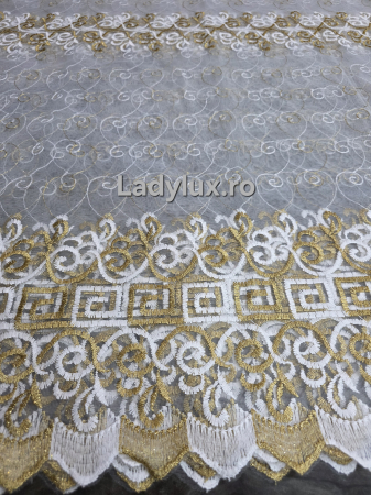 Perdele - Perdea alba cu broderie Aurie Model VRS – gata cusuta cu tiv si rejansa - 4M x 2.8h