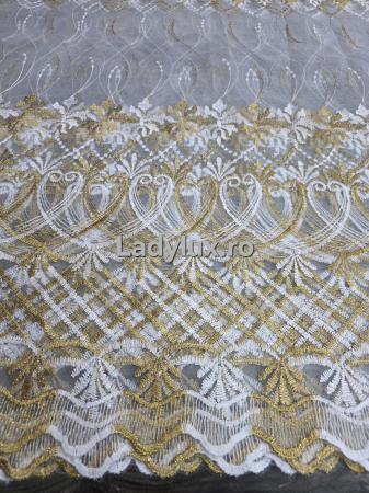 Perdele 4 M - Perdea alba cu broderie Aurie Model Paun – gata cusuta cu tiv si rejansa - 4M x 2.8h