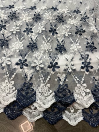 Perdele 3M - Perdea alba cu broderie Bleomarin cu insertii Model floral– gata cusuta cu tiv si rejansa - rafinament și strălucire discretă