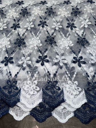 Perdea alba cu broderie Bleomarin cu insertii Model floral– gata cusuta cu tiv si rejansa - rafinament și strălucire discretă [2]